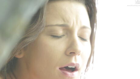 Peachy belgian pornstar Julie Skyhigh in underwear revealing big boobies and jerking off 