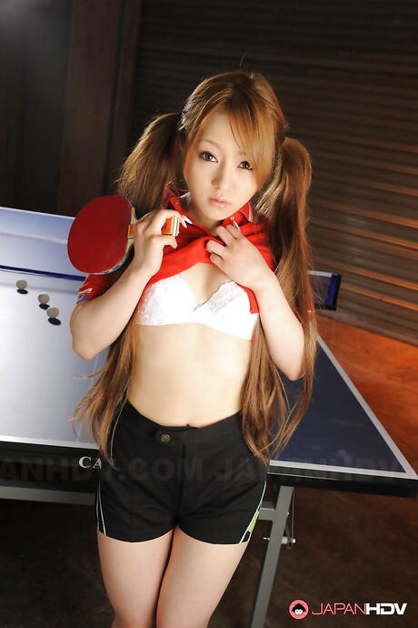 Foxy japanese redhead milf Ria Sakurai reveals tiny tits and nice pussy 