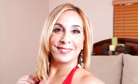 Adorable american blonde mature Sophia Jewel in sexy undies denudes big boobs and masturbates 