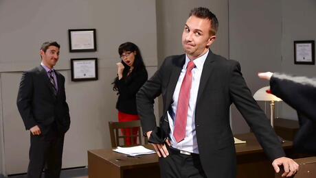 Glamorous british milf Jessica Jaymes in stockings fucked hard after sucking big dick in office