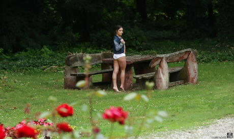 Foxy hungarian babe Anita Bellini in sexy panties shows small tits and loves sex toy outdoor