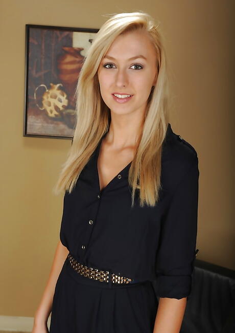 Excellent british blond Alexa Grace in shorts showing small tits and spreading her legs 