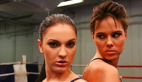 Hot girls Honey Demon and Melanie Memphis in catfigt and lesbian sex 