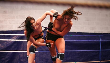 Hot girls Honey Demon and Melanie Memphis in catfigt and lesbian sex 