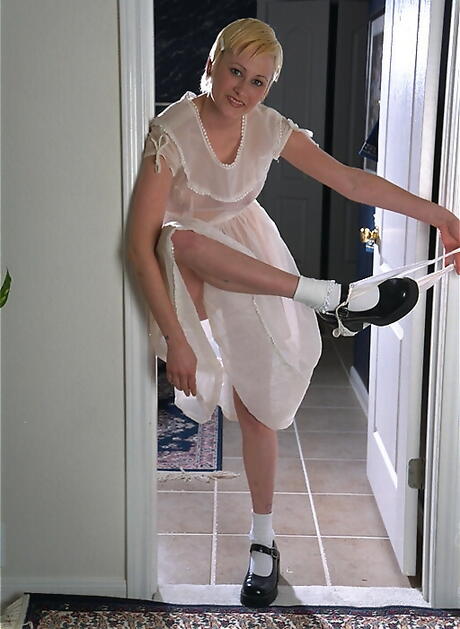 Gracile brazilian blonde young Angelique in hot panties reveals big boobies and pussy 