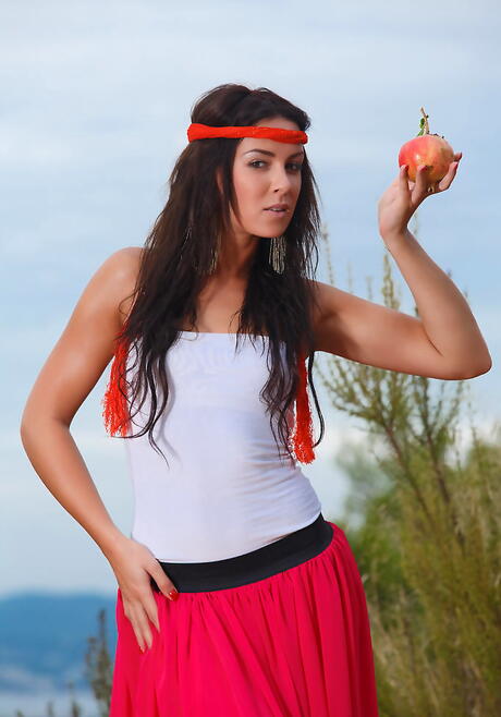 Sexy brunette teen Gracy Taylor reveals small tits and shaved pussy outside