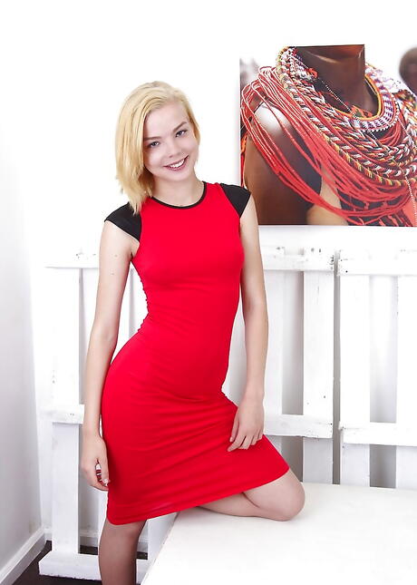 Slim latvian blond teen Sophia Kitten baring small tits and spreading her legs 