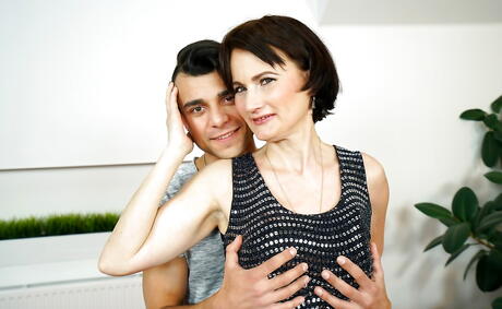 Very attractive grannie Alice Sharp in undies banged hard in her hairy pussy after hot suck 