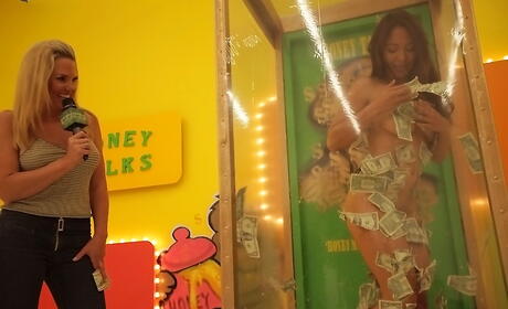 Curious women Aurora Monroe and her girlfriend in sexy jeans caressing each other 