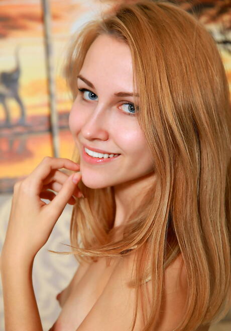 Met Art: Svelte teen Violet in jeans exposing small tits and bald pussy