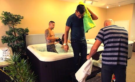 Money Talks: Inviting girls Izzy Bella Blu and Katie Banks enjoy amazing threesome scene in the bathroom