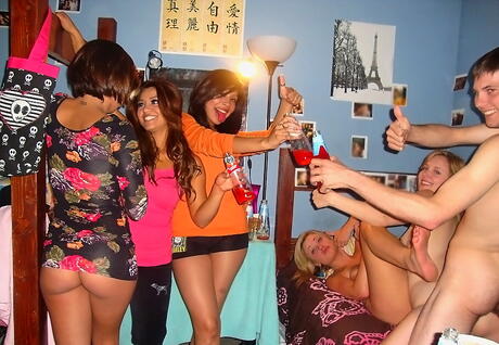 Superb girls Kate, Jessica and Latika take part in crazy orgy at the dorm room party