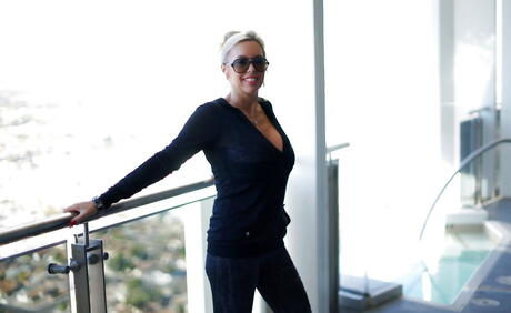 Lovely american blonde wife Sandra Otterson sucking hot big dick and takes a cum shot in her mouth 