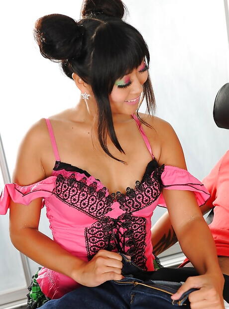 Club Sandy: Superb oriental pornstar Yuki Mori in sexy skirt sucking deep rod and enjoys a cum shot in mouth