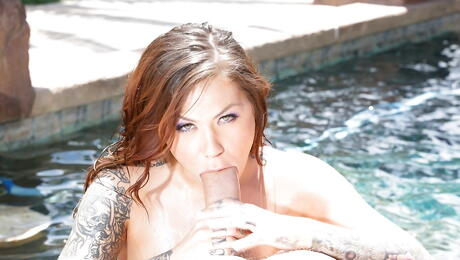 Teens Like It Big: Sylphlike american young Karmen Karma robbing on dick near the pool