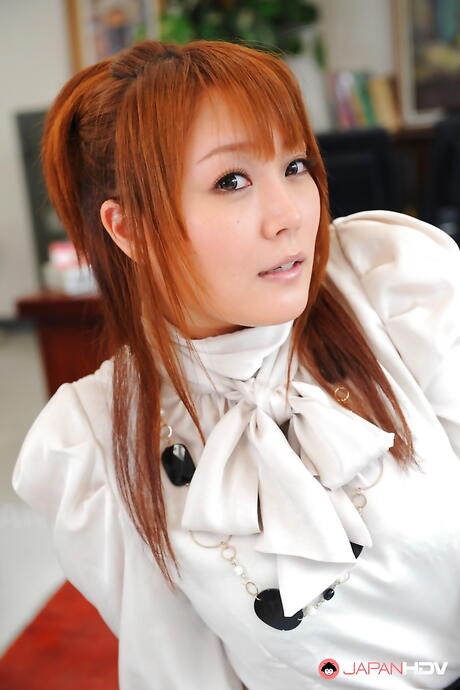 Sultry japanese redheaded milf Hinata Komine in fancy skirt posing