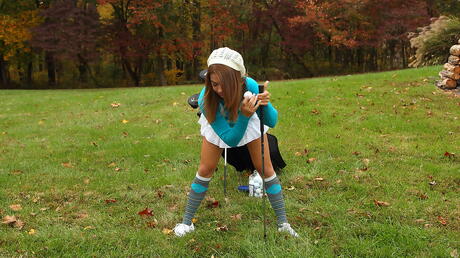 Shapely american teen Gigi Rivera exhibiting tiny tits and masturbating with sex toy outdoor