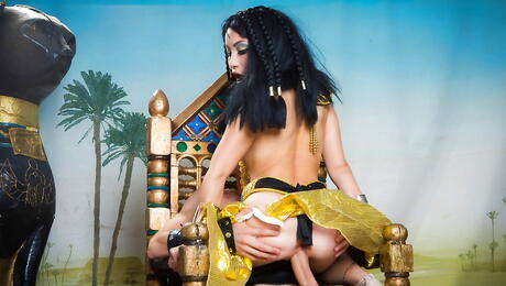 Sexy Oriental Brunette Rina Ellis suger kuk og tar den i skallet fitte
