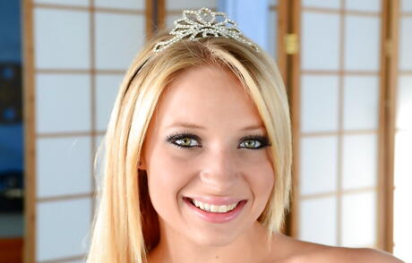 Joey Silvera: Sylphlike american pornstar Alyssa Branch in fancy skirt reveals small tits and butt