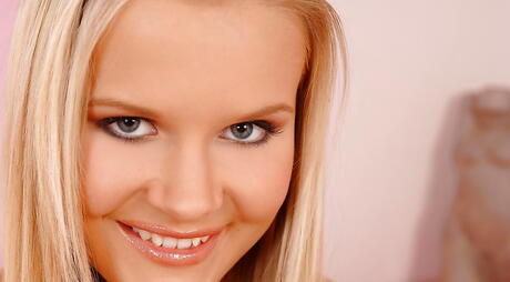 Euro Teen Erotica: Slender blonde young Cameron D exhibiting tiny tits and spreading her legs