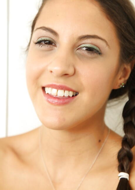 Svelte latin teen Carolina Abril denudes tiny tits and jerks off in kitchen