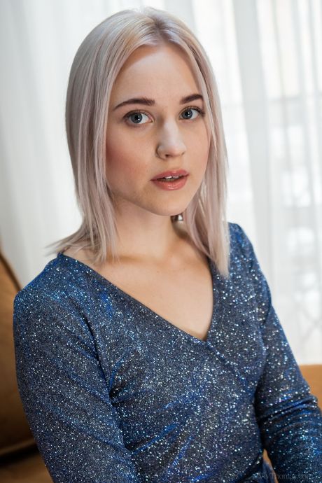 Blonde teen Nikki Hill gets naked in heels before a lesbian sex session