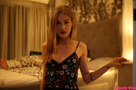 Delicate teen Tiffany Tatum gets her hairy pussy creampied by her stepdad