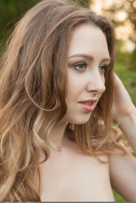 Skinny Russian lovely Ginger Frost posing nude in the forest