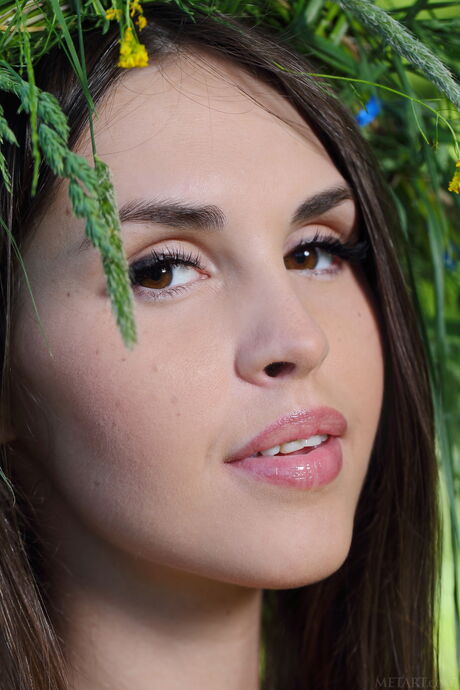 Svelte teen Victory shows her big tits & small ass in a towel by the river