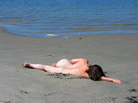 Sexy teen babes with small tits posing naked on the beach