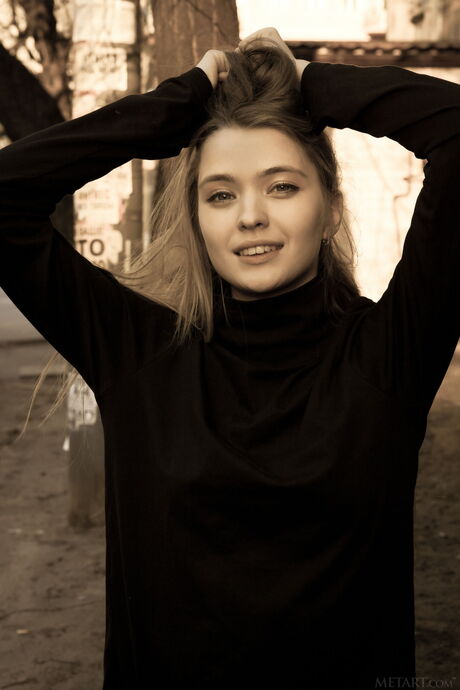 Cute teen Sigrid gets naked in a kitchen while wearing a tiara