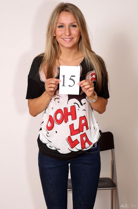 Sexy blonde teen Whitney Conroy strips and teases with her tiny tits