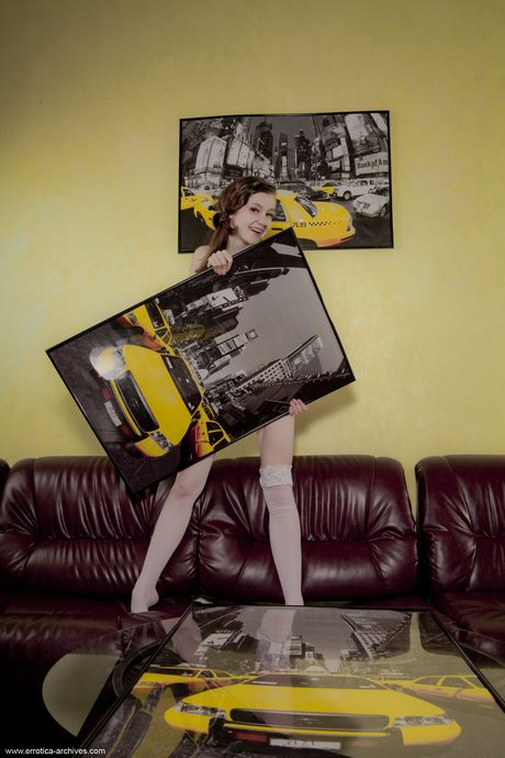 Skinny teen Emily Bloom shows her small tits & poses in white stockings