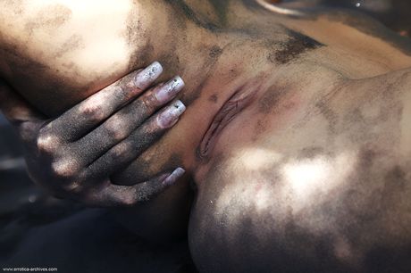 Svelte teen Anastasia gets dirty while naked in a backyard by herself