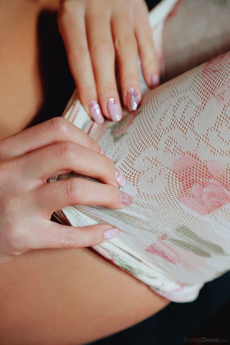 Skinny Ukrainian Katrina strips and shows her small tits & her bald pussy