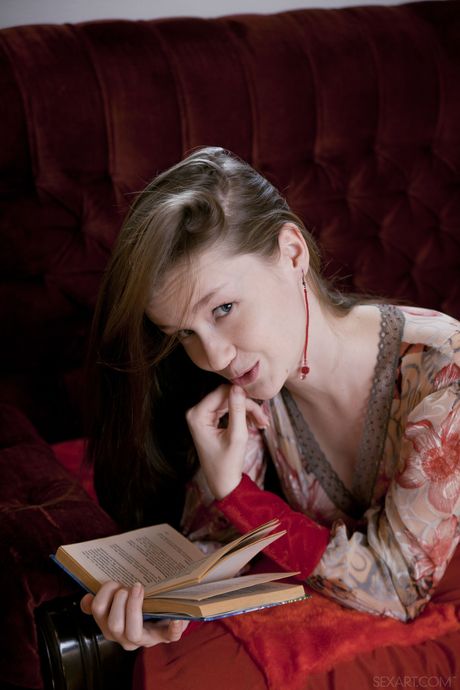 Skinny Ukrainian lady Emily Bloom strips and masturbates in knee socks