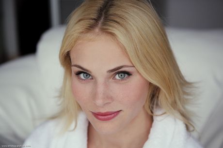 Ukrainian babe Cordelia A shows her hairless pussy and small tits