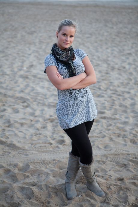 Met Art: Sexy teen Miela A strips to her boots & presents her big tits & hot ass