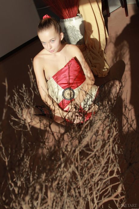 Teen rubia Milena D quita su lencería para posar desnudas en medias
