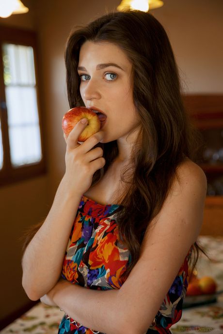 Skinny Ukrainian babe Serena Wood strips and poses naked on the dining table