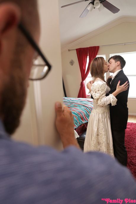 Ligh-haired teen Tiffany Watson has sex with her stepbrother in a wedding dress