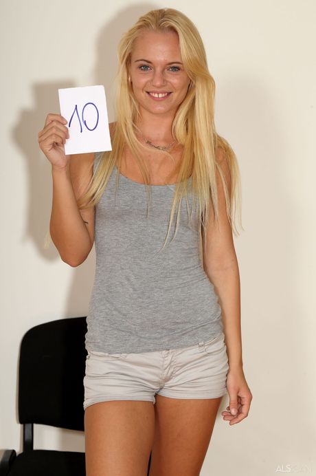 Hungarian teen Vanda Lust strips and teases with her tiny tits & shaved pussy