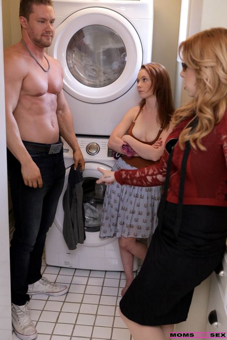 Redheaded teen Athena Rayne and her stepdaughter Edyn Blair have sex with a boy