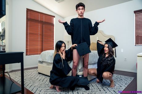 Asian teens Hime Marie and Lulu Chu have a threesome with their stepbrother