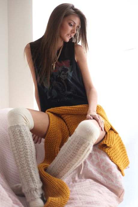 Sunshine A in stockings spreads to show her shaved pussy close up