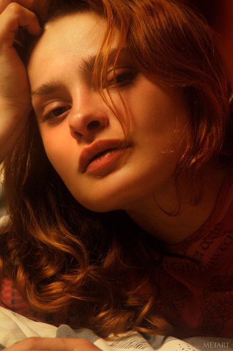 Thin teen Olya B displays her big tits and bush in the nude