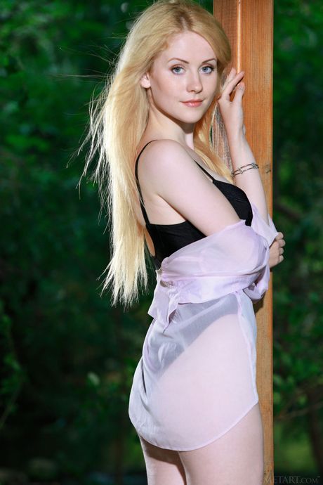 Thin teen Fay Love strips her lingerie & shows her small tits & hot body