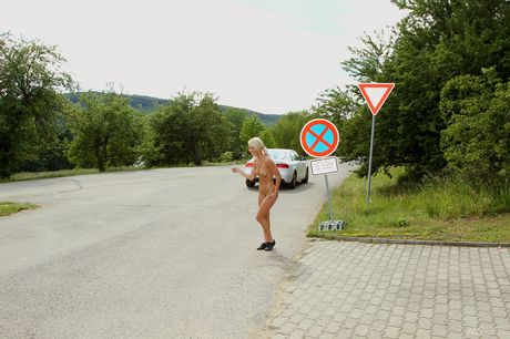 Czech teen Pinky June flaunting her flawless nude body in public Blonde