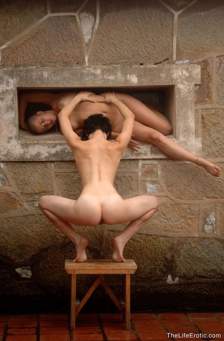 Desirable teenage lesbians with perky tits and hot ass posing naked