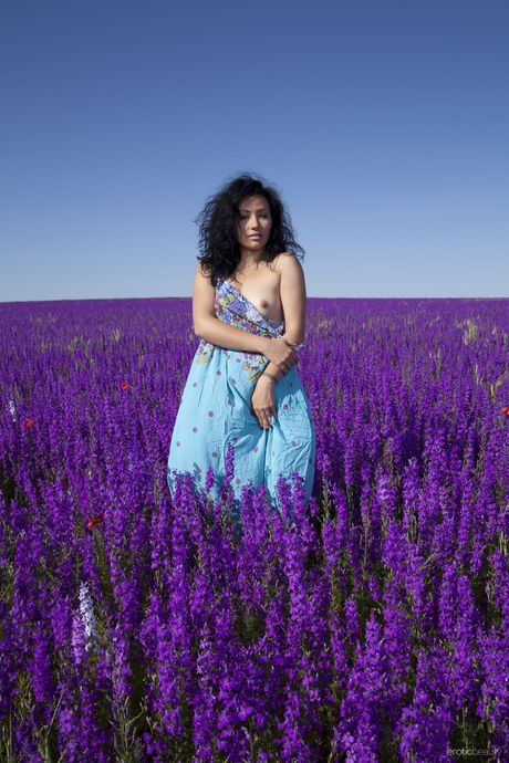 Young beauty Maliko takes it all off in a field of lavender
